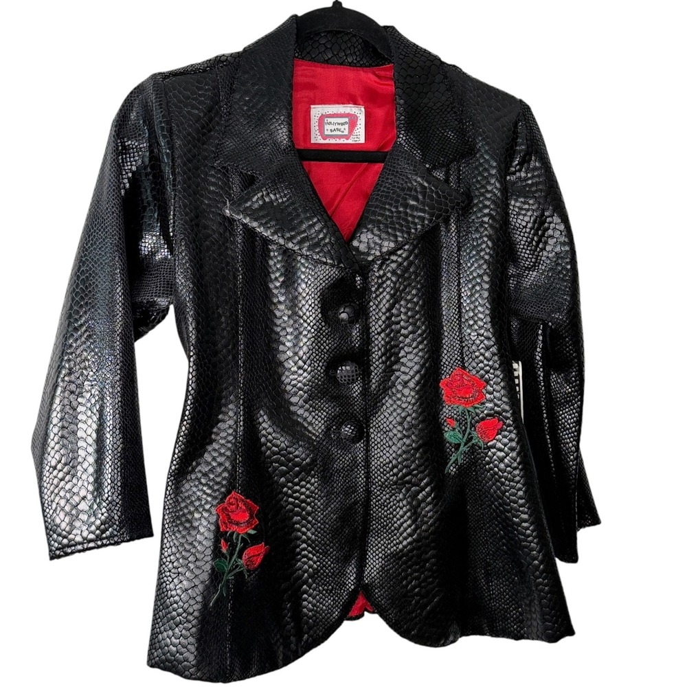 VTG Hollywood Babe Dixie Black Snakeskin Rose Embroidered Jacket Kids L NWT USA